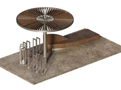 Bicycle parking with a bench and a pergola 3D model