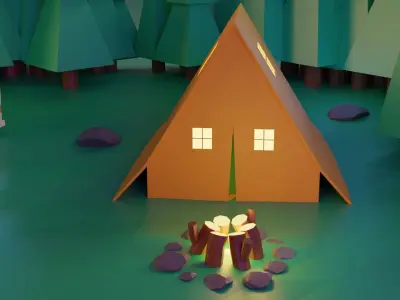 Camp Fire Blender Lowpoly Isometric Low-poly 3D model