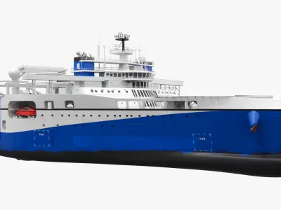  Marine Research Vessel with Side Lifeboat White and Blue 