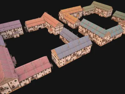 Medieval Large Town House 3 Floors Low-poly 3D model