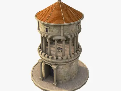 Ancient temple tower Low-poly 3D model