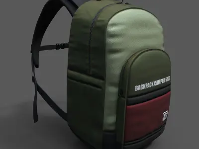 Backpack Camping Generic military color bag baggage pockets  Low-poly 3D model