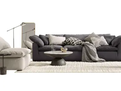 Modern Neutral Living Room Set 1 3D model