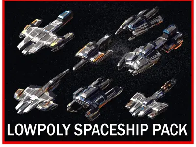 27 Lowpoly Sci-Fi Spaceship  Kitbash Bundle Pack Bundle Package Low-poly 3D model