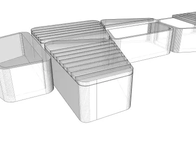 Park granite vases-bench with wooden floorings 3D model