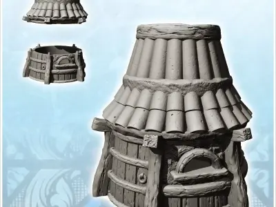 Traditional round hut with rounded tile roof and window 14 - Med 3D print model