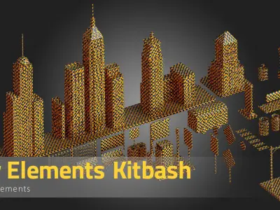 33 City Element Kitbash Low-poly 3D model