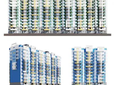 Set of multi-story apartment buildings 3D model