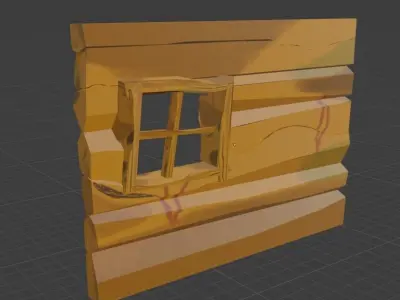  cartooney wooden wall with window Low-poly 3D model
