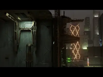 3D Cyberpunk Town City Landscape Scene 3D model