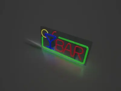 Small bar top neon bar sign Low-poly 3D model