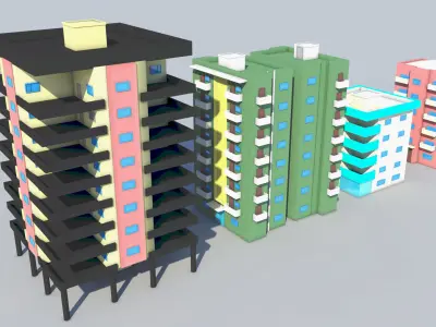 Apartment Buildings Low Poly Collection Low-poly 3D model