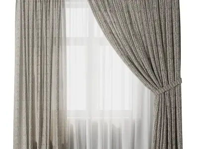 Curtain with rod 27 Linen Curtain patterned curtain HBH Low-poly 3D model