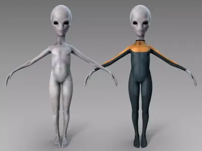 Grey Alien Low-poly 3D model