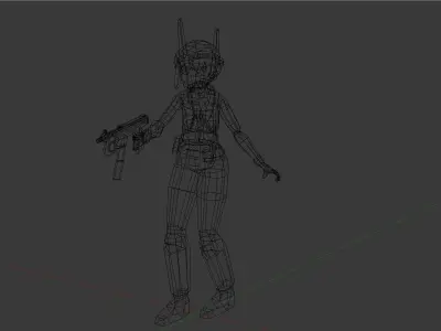 Space girl laser gun Low-poly 3D model