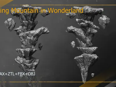  Natural Rocks of Floating Mountain in Wonderland 3D High-Poly 3D model