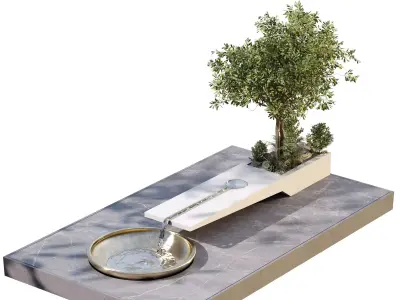 Landscape Fountain and tree in box  676 3D model