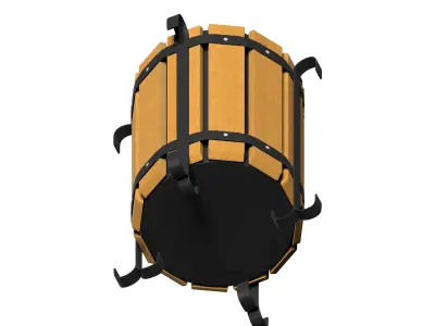 Wooden circular cage type trash can with metal feet Low-poly 3D model
