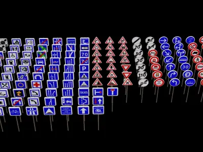 French road sign Low-poly 3D model