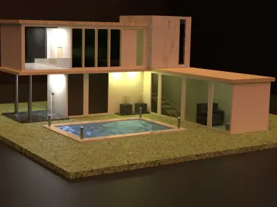 4k 3d house modern with swimming pool Free low-poly 3D model