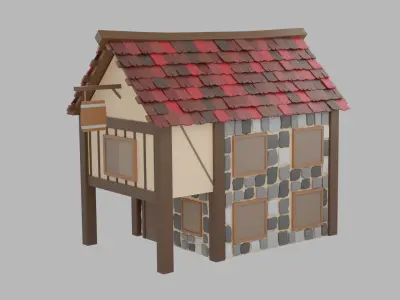 Lowpoly medieval tavern building Free 3D model