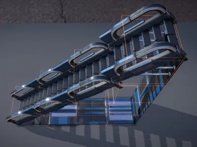 Sci-Fi Stairs Collection Blue Version Low-poly 3D model