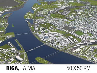 Riga Latvia 50x50km 3D City Map 3D model