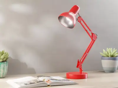 Desk Lamp Flexo Red - PBR metal lamp 3D model