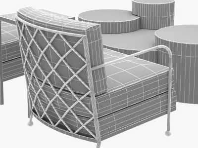 custom made club chair  side table  and Cerchi Coffee Table  3D model