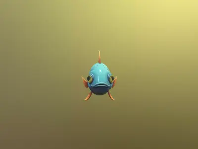 Low Poly Stylized Royal Turquoise Fin - PBR Low-poly 3D model