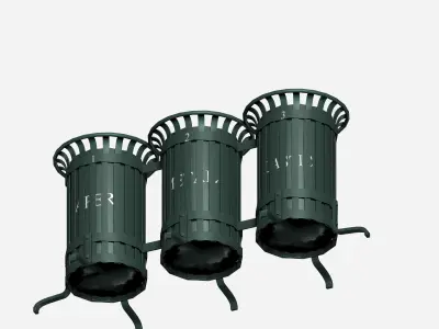 Triple cage type open blue street garbage bin Low-poly 3D model