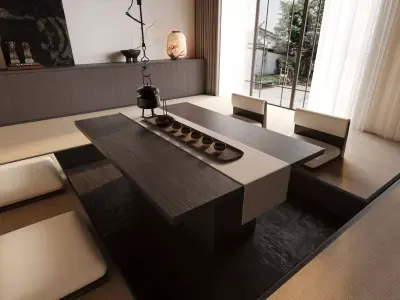 Japanese Zen Tea Room Interior with Tatami 3D model