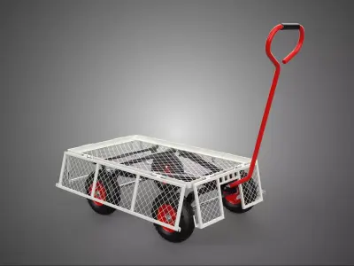 COMPACT FOLDING METAL GRID SIDE MESH TROLLEY CART WAGON DOLLY 4W 3D model