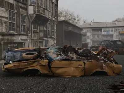 3D Post War Ruined street Low-poly 3D model