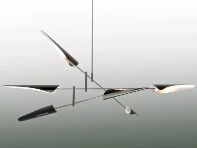 Sarus modern light fixture with four metal rods hanging from it 3D model