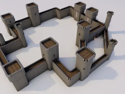 Castle Walls Modular Pack Low-poly 3D model