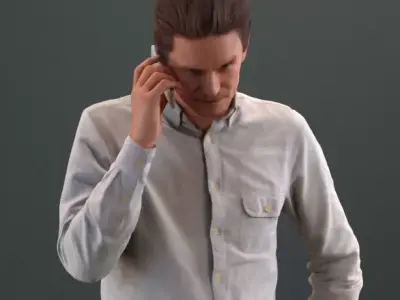 european man in casual clothing standing making a phone call 3D model