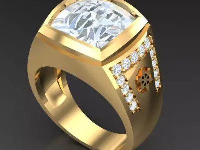 Light Gold Diamond Men Ring 2MR015 3D model