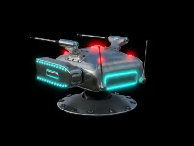Turret spaceship with lights Free low-poly 3D model