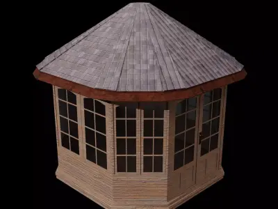 Old Wooden Summer House Garden Pavilion Low-poly 3D model