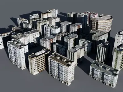 Photo Based Generic Ukraine buildings Low-poly 3D model