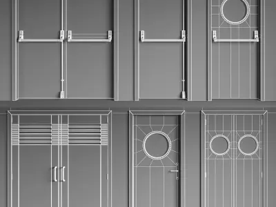 Set 5 fire double doors with handle push anti-panic 3D model