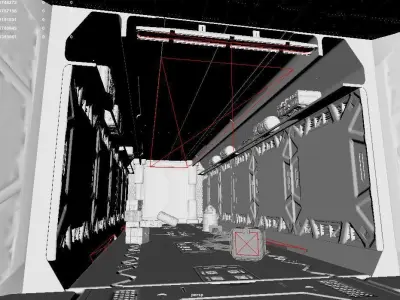 Sci-fi interior Scene for renders 3D model Low-poly 3D model