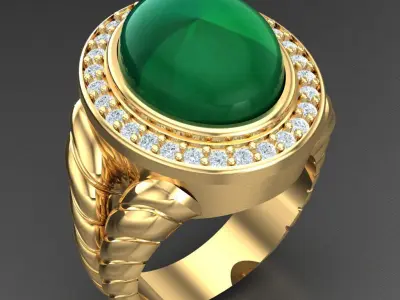 Light Gold Diamond Men Ring 2MR093 3D model