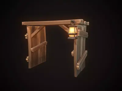 shield wooden gate Low-poly 3D model