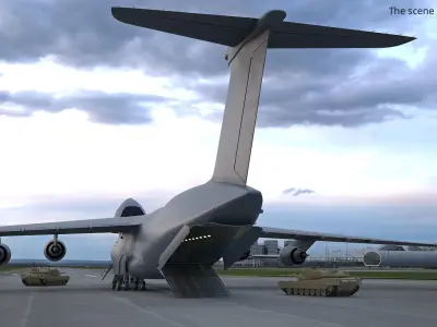  Military Cargo Transport Aircraft Nose Open and Tank with Interior 