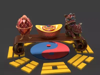 Chinese Gold Ingot Sculpture  Low-poly 3D model