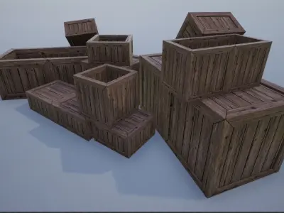 Wooden Crates Open and Closed Low-poly 3D model