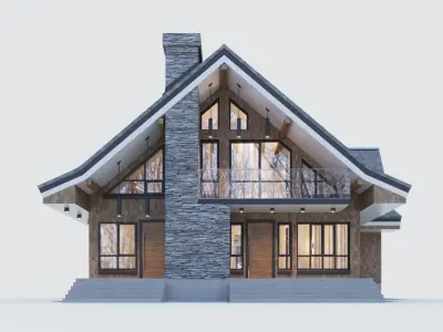 Modern half-timbered house with a residential attic 3D model