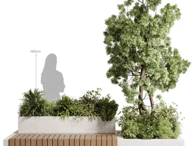 Urban Environment - Urban Furniture Bench with Plants Set 64 3D model